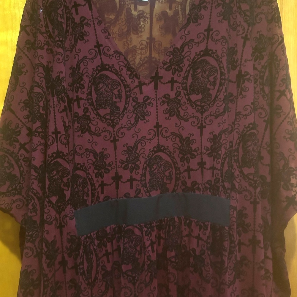 Unique Vintage Kaftan Dress OS Plus Burton Catrina Burgundy Velvet Gothic Witchy - Picture 4 of 8